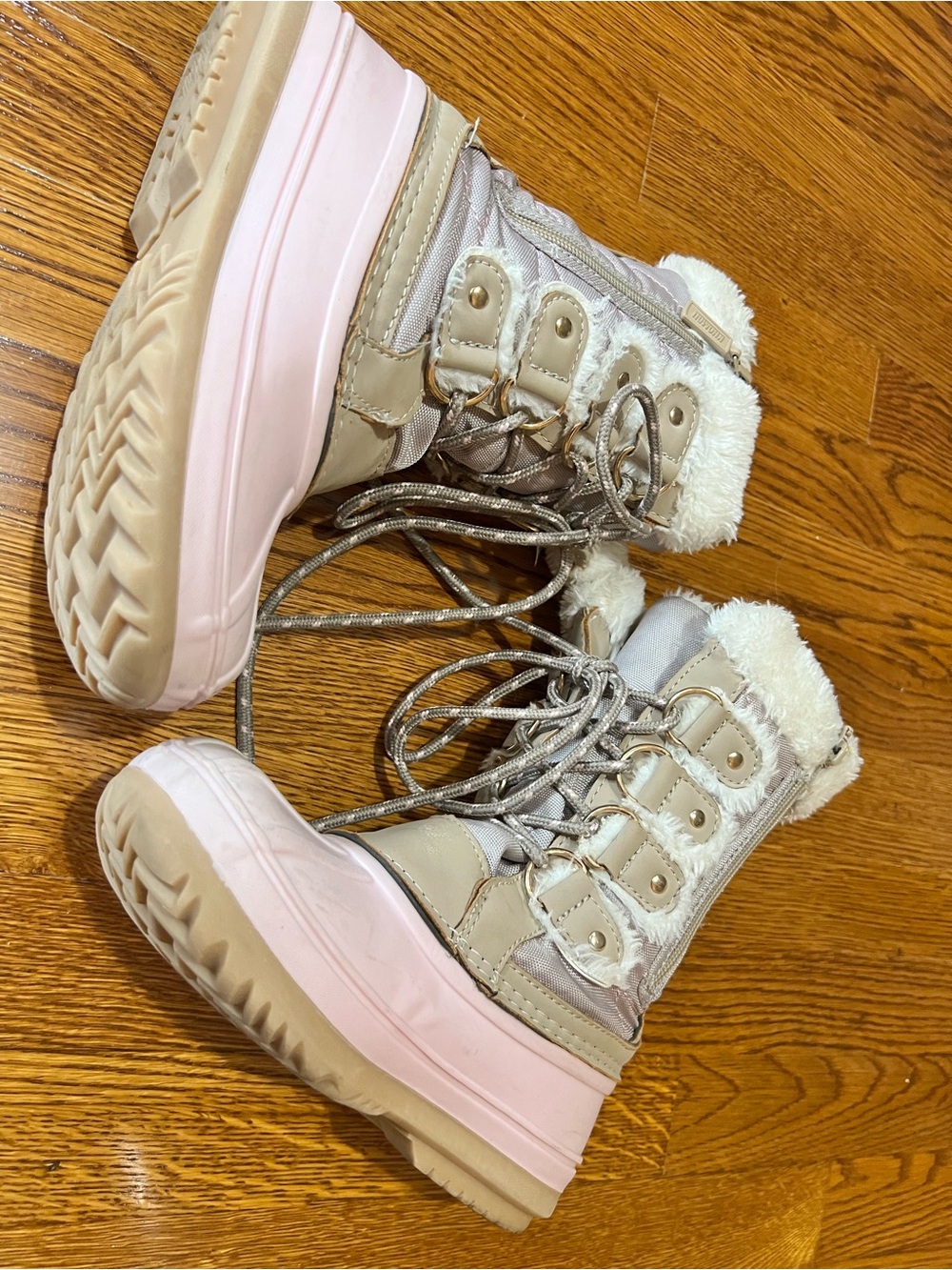 Khombu Girl Light Pink/ Beige Faux Fur Winter Boots